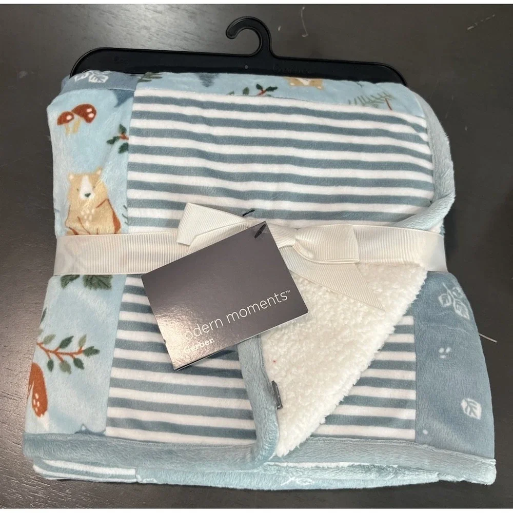 Modern Moments By Gerber Baby Blanket Blue Woodland Bear Plush Blanket